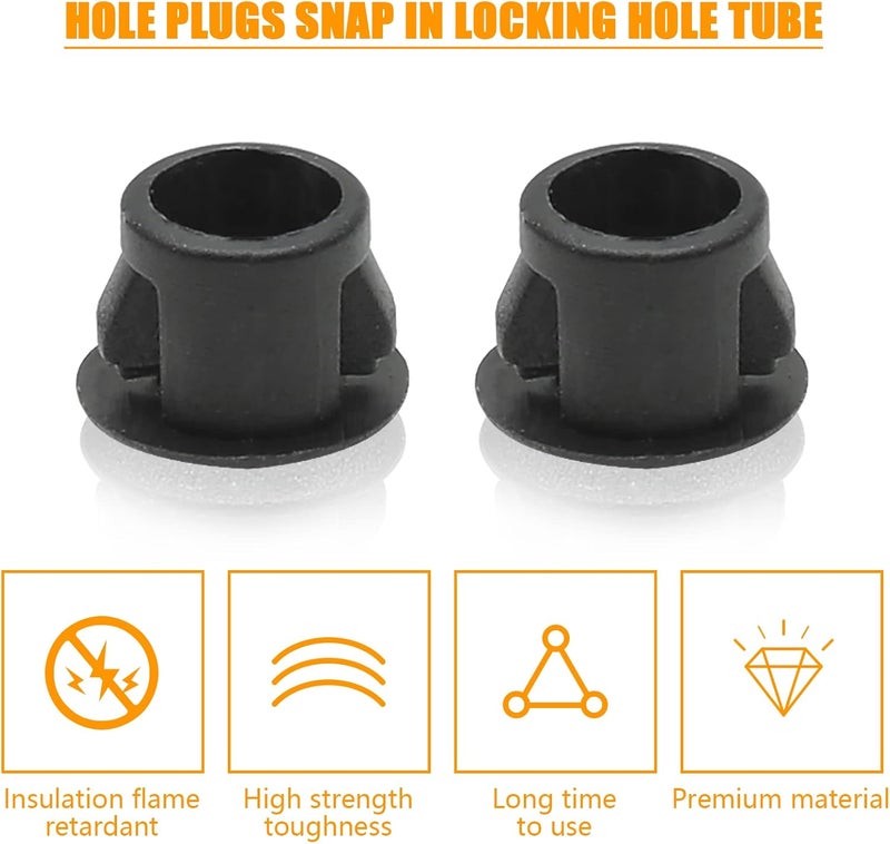 Suiwotin 100PCS 10mm (3/8") Black Hole Plugs Plastic Flush Type Hole Plugs Snap in Locking Hole Tube, Furniture Fencing Post Pipe Insert End Caps (Black) - Image 5
